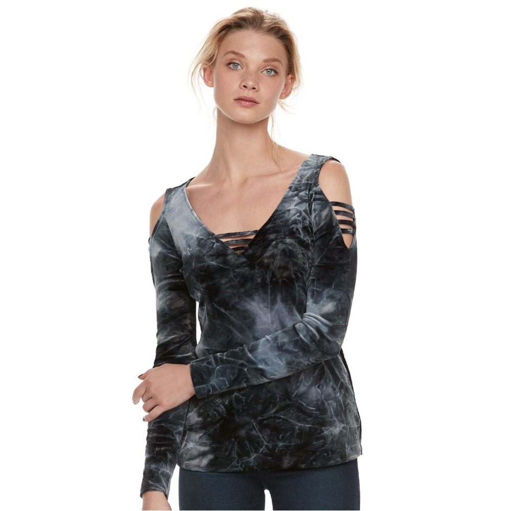 Women's Rock & Republic® Strappy Cold-Shoulder Velvet Top - in medium